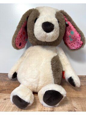 Softies Plush Dog Stuffed Animal With Brown & Cream Fur And Pink Ears 13 Inches